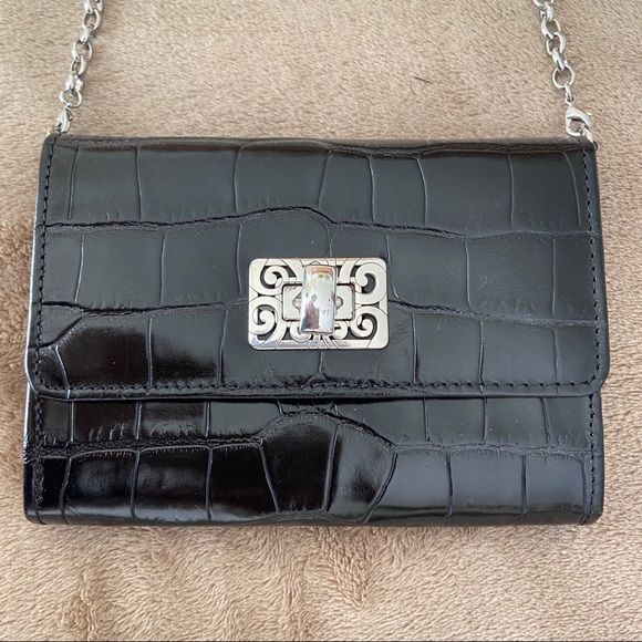 Brighton Handbags - BRIGHTON CROC WALLET CROSSBODY BLACK